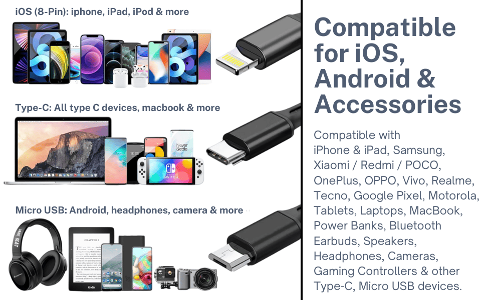 webflairs 3in1 data cable compatible devices